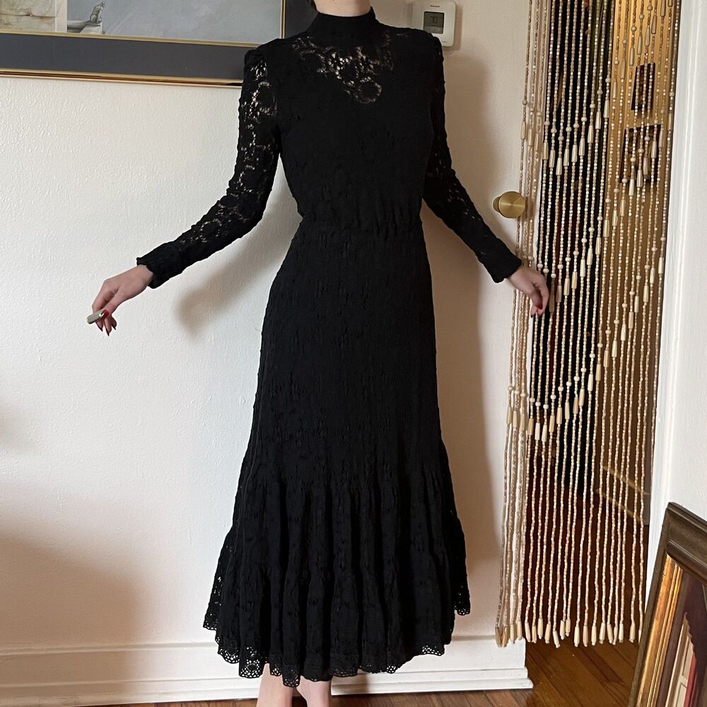 Recollections Victorian Black Lace Maxi Dress Size S Witchy Whimsygoth